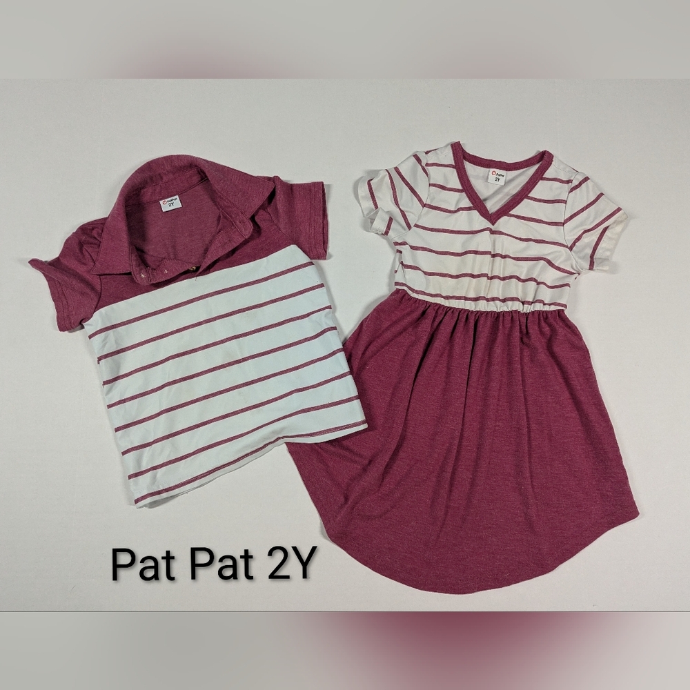 Boy Girl Twins Matching Maroon and White Striped Set 2T